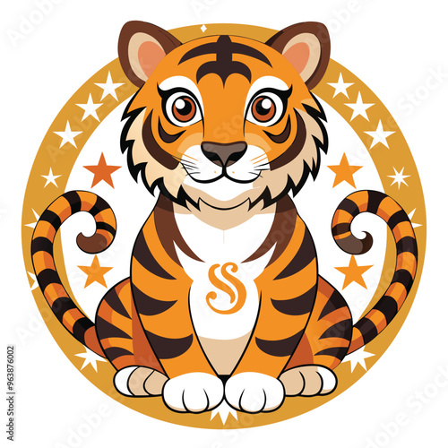 cute tiger mascot with emblem shape