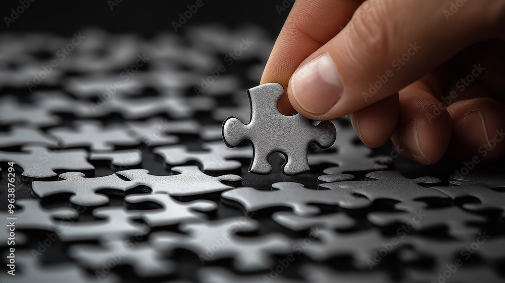 Hand holding a missing puzzle piece as part of a jigsaw, symbolizing ...