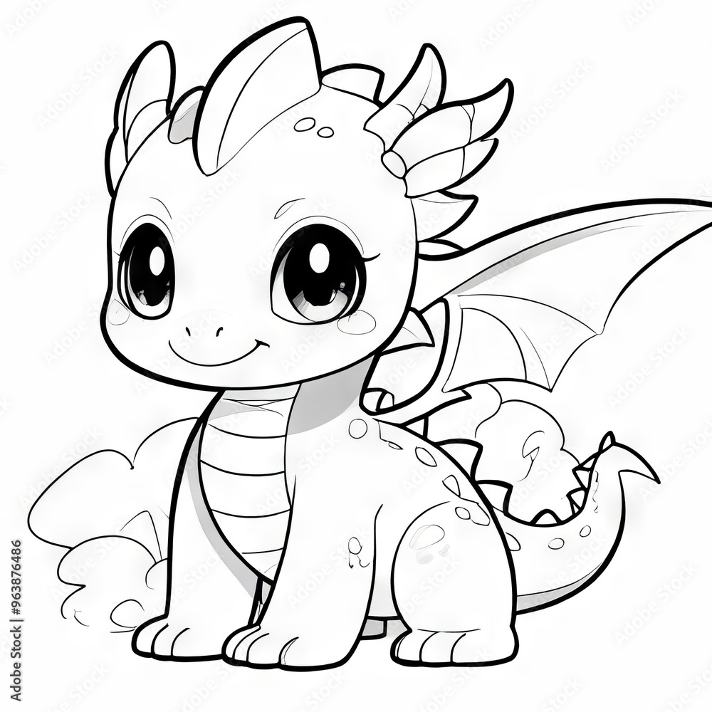 Fototapeta premium coloring page Cute Cartoon Dragon with Big Eyes