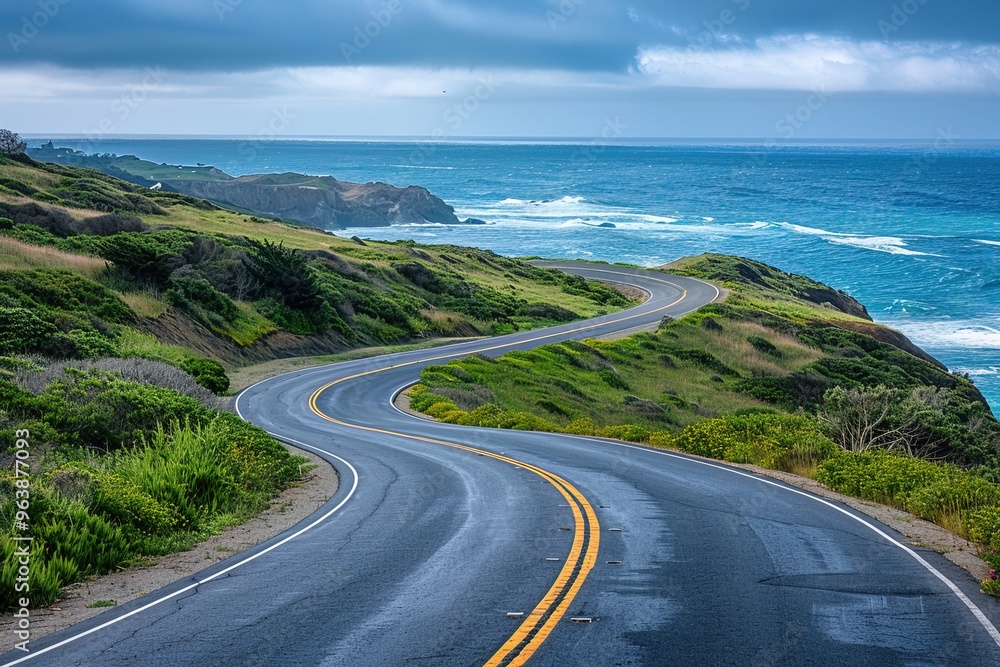 A long road with a yellow line down the middle