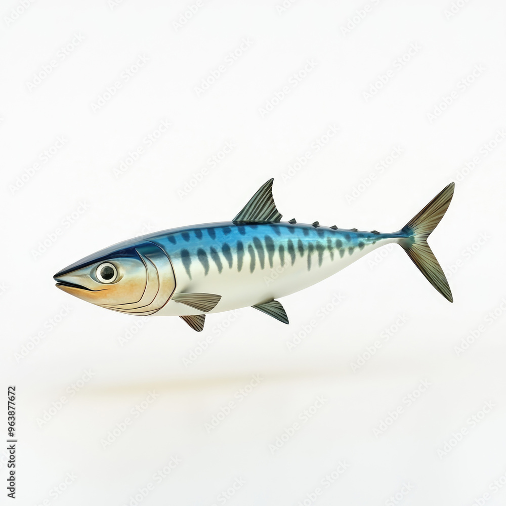 3D cartoon. A mackerel, on a solid white background 3D cartoon. A mackerel, on a solid white background