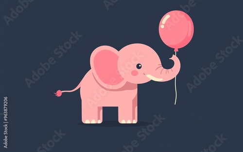 Adorable pink elephant holding a balloon, perfect for children's illustrations, party themes, or playful designs. photo