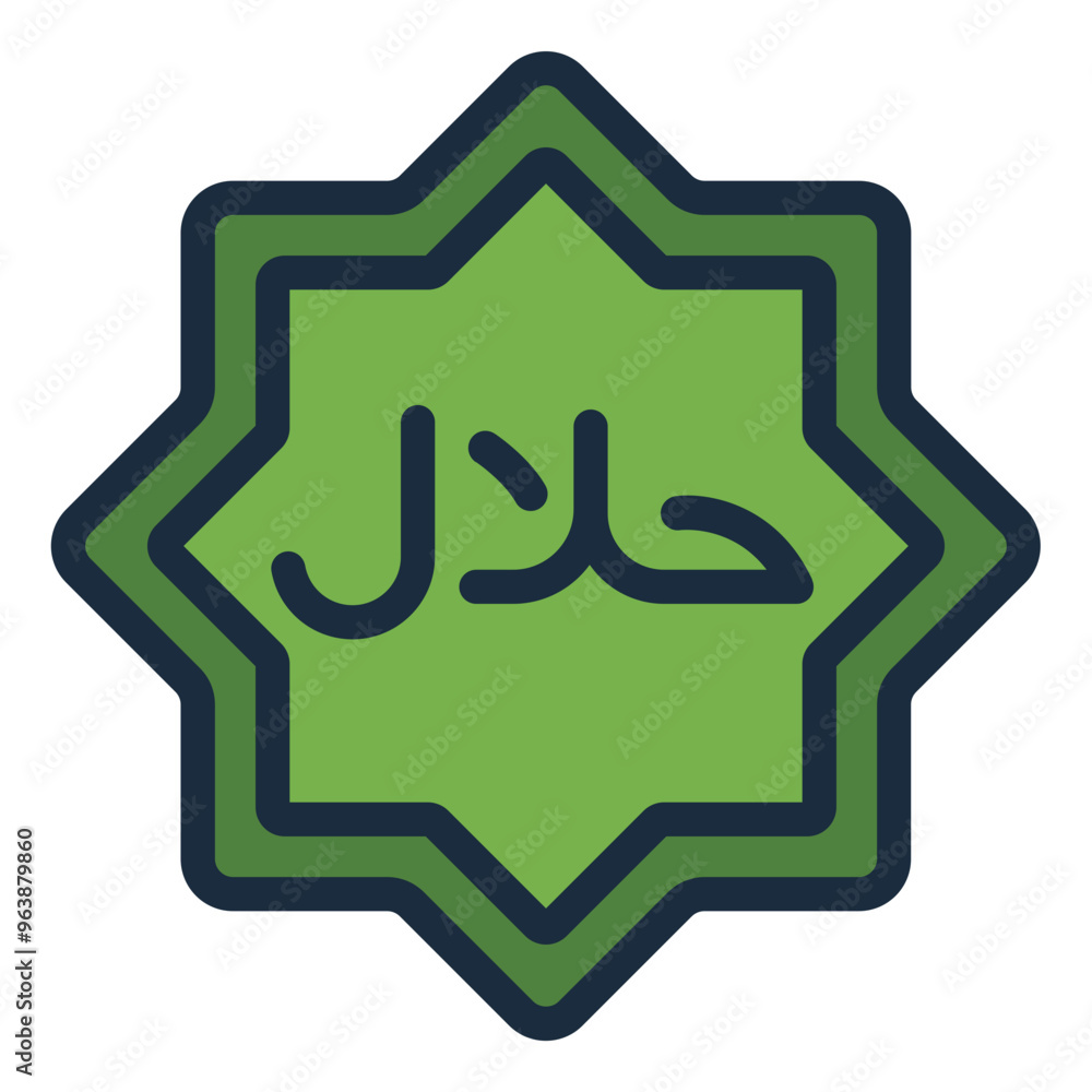 Halal badge icon representing products that are certified to meet religious dietary standards. Halal badge icon representing products that are certified to meet religious dietary standards.