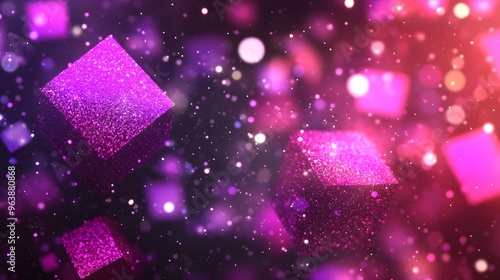 Abstract Purple and Pink Glitter Cubes with Bokeh Lights