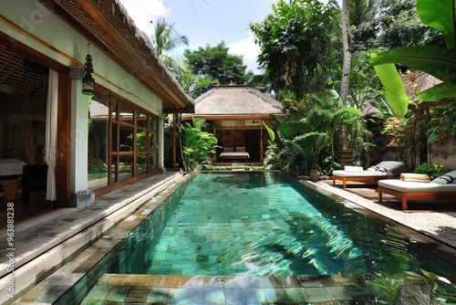 Wallpaper Mural A large pool with a tiled floor and a wooden deck Torontodigital.ca