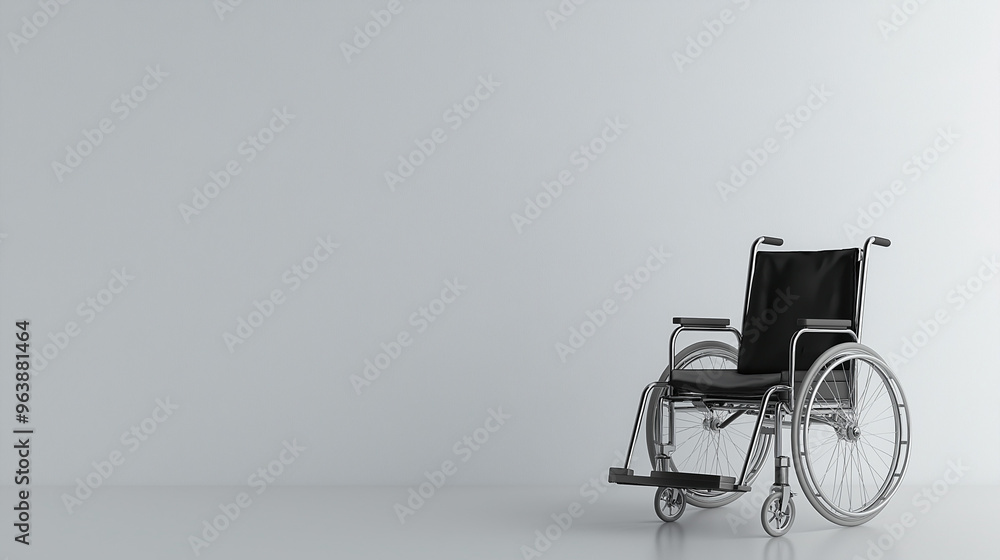 A wheelchair is positioned against a plain background, symbolizing the need for improved accessibility and support for older individuals in the community, copy space A wheelchair is positioned against a plain background, symbolizing the need for improved accessibility and support for older individuals in the community, copy space