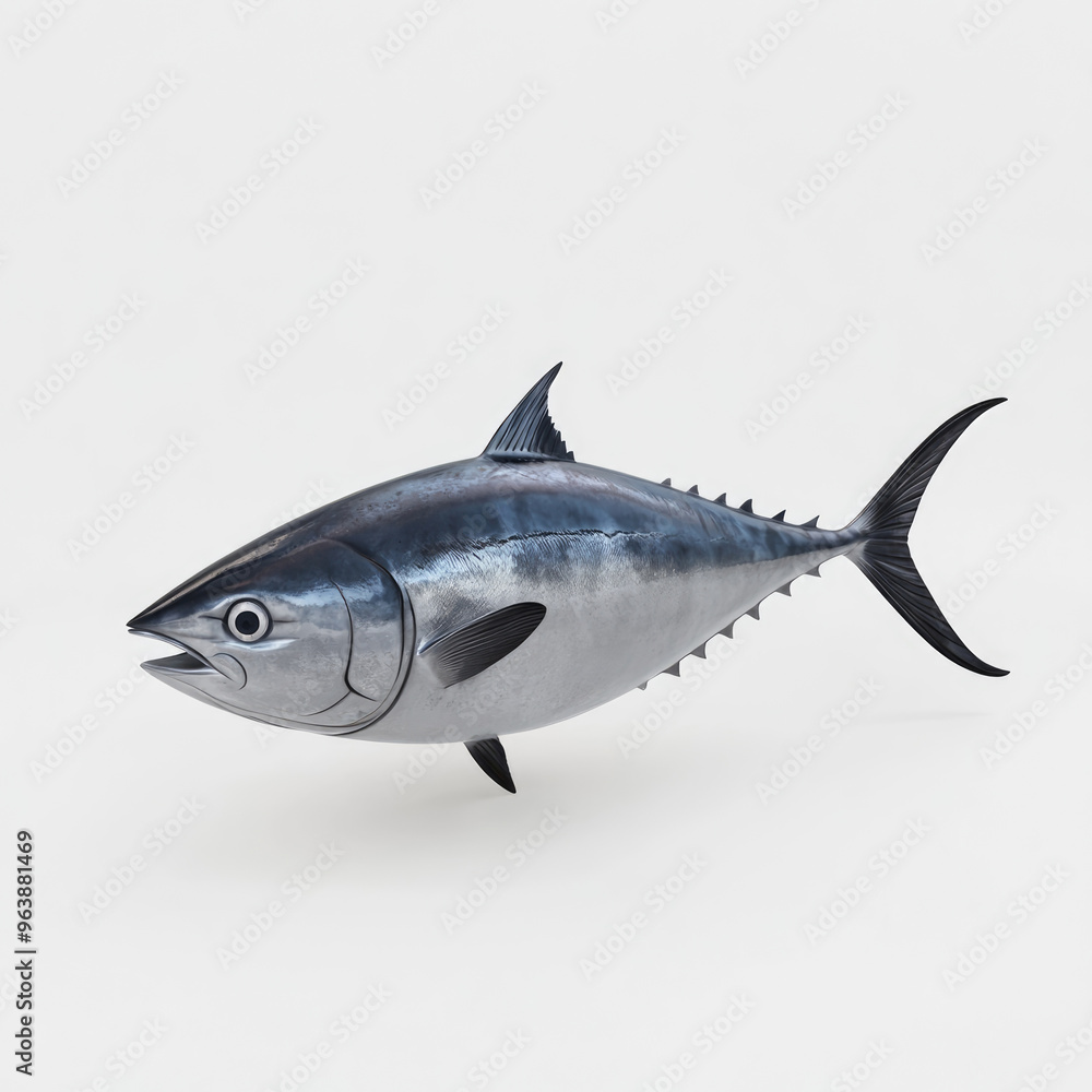 Fototapeta premium 3D cartoon. A tuna fish, on a solid white background