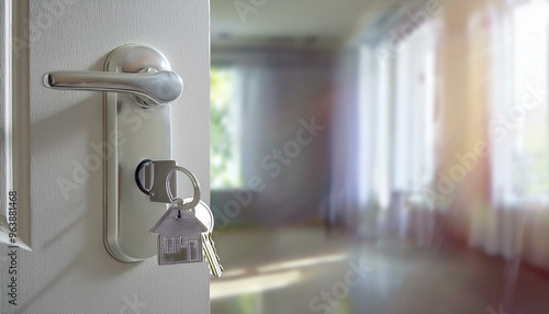 Keys Hanging on a Door. Concept of Buying New Home and Real Estate