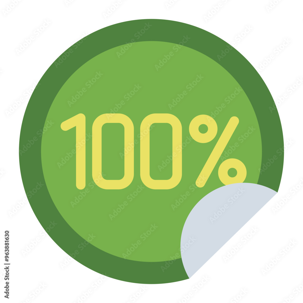 100 percent label icon representing a fully guaranteed and certified product. 100 percent label icon representing a fully guaranteed and certified product.