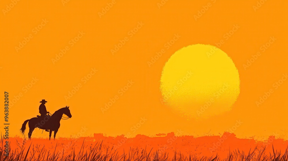 Silhouette of a Cowboy Riding a Horse at Sunset Silhouette of a Cowboy Riding a Horse at Sunset