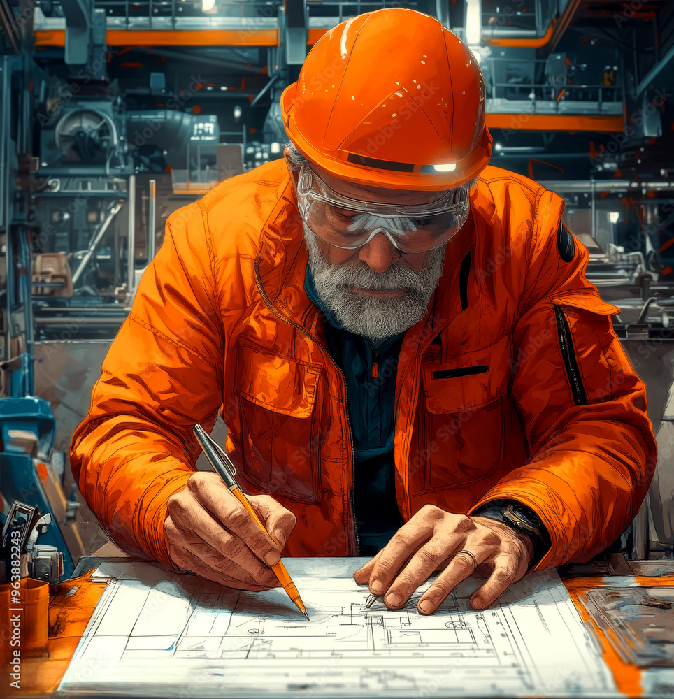 Blueprint review on the field: engineer at construction site ensuring accurate implementation Blueprint review on the field: engineer at construction site ensuring accurate implementation