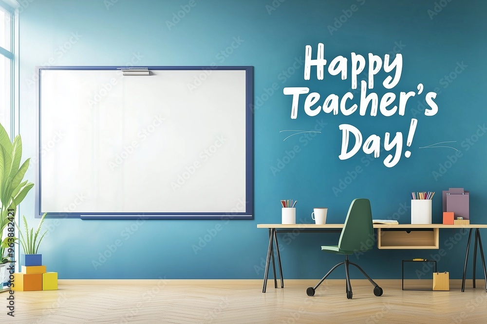 Teachers Day banner featuring a classroom setting with a desk and teaching materials, celebrating the significance of the day Teachers Day banner featuring a classroom setting with a desk and teaching materials, celebrating the significance of the day