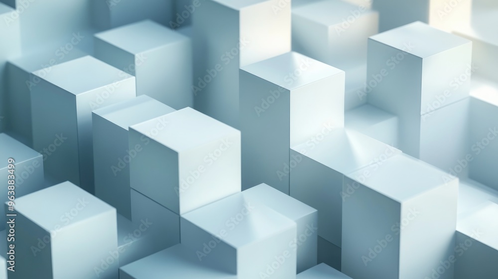 White 3D geometric cubes form a modern, aesthetic background, where shadows create depth and dimension. White 3D geometric cubes form a modern, aesthetic background, where shadows create depth and dimension.