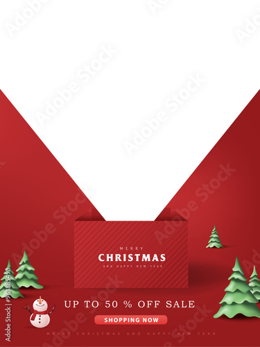 Merry christmas sale poster banner background template with copy space