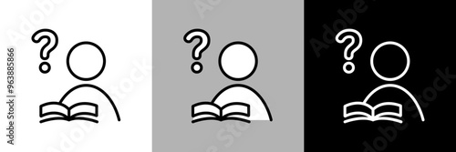シンプルな線画の勉強中はてなを浮かべる人のベクターアイコン