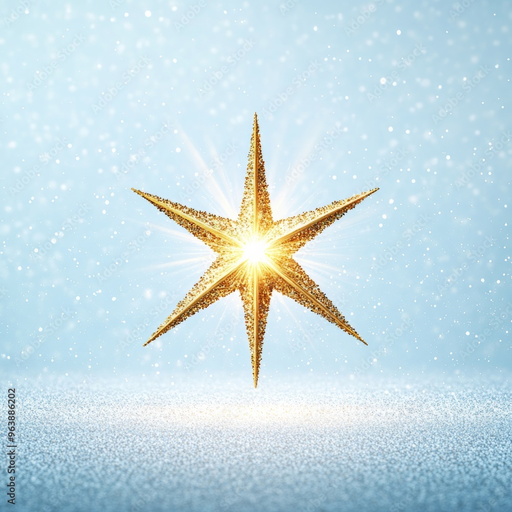 A minimalistic icon of a Christmas star with a bright, shimmering effect, surrounded by a snowy background A minimalistic icon of a Christmas star with a bright, shimmering effect, surrounded by a snowy background