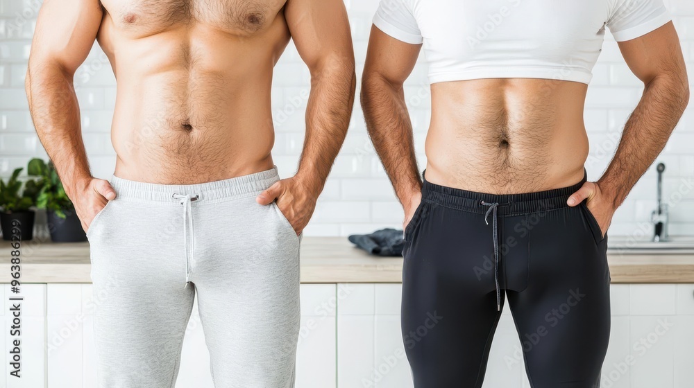 Two Men in Grey and Black Sweatpants Standing in Kitchen Two Men in Grey and Black Sweatpants Standing in Kitchen