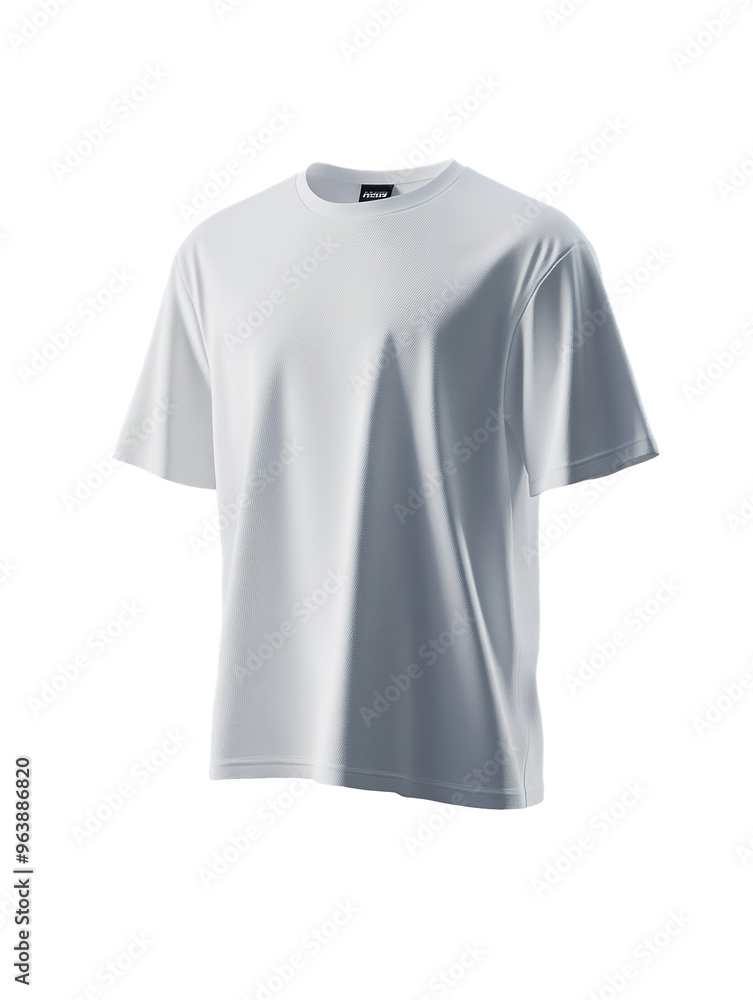 a white men's T-shirt mockup in an asymmetrical position, floating on a grey background a white men's T-shirt mockup in an asymmetrical position, floating on a grey background