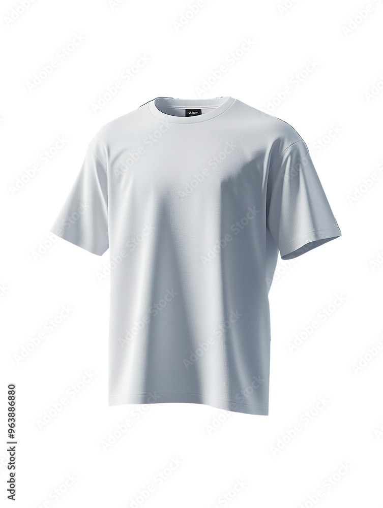 a white men's T-shirt mockup in an asymmetrical position, floating on a grey background a white men's T-shirt mockup in an asymmetrical position, floating on a grey background