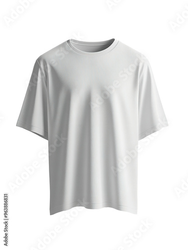 a white men's T-shirt mockup in an asymmetrical position, floating on a grey background