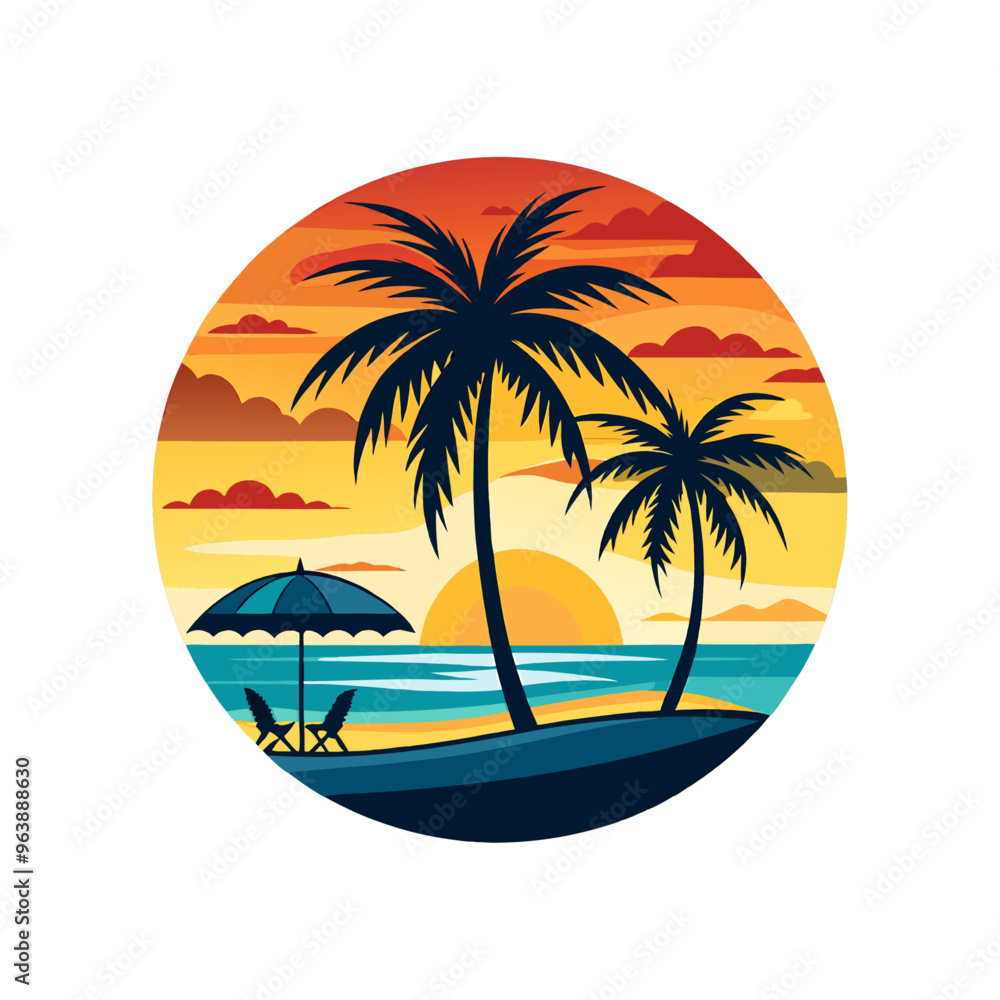 Summer t-shirt design with palm tree vector illustration. Beach t-shirt Design. Vintage Summer Palm Beach Minimalist Illustration Summer t-shirt design with palm tree vector illustration. Beach t-shirt Design. Vintage Summer Palm Beach Minimalist Illustration