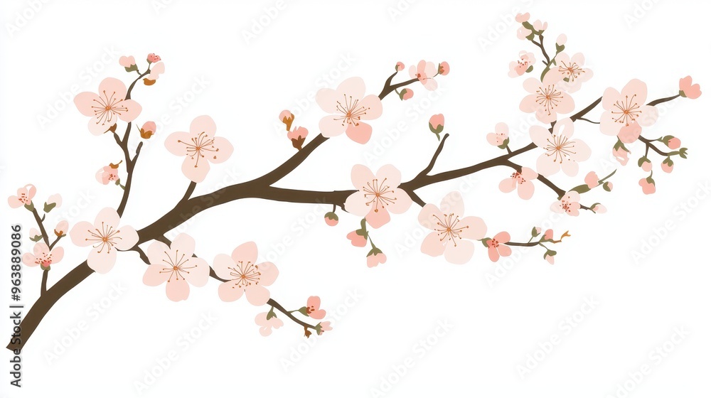 Pink Cherry Blossom Branch Isolated on White Background Pink Cherry Blossom Branch Isolated on White Background