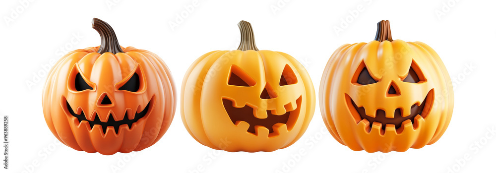 Set of halloween pumpkins isolated on transparent background Set of halloween pumpkins isolated on transparent background