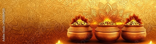 illustration of Gold coin in pot for Dhanteras celebration-Happy Dhanteras.illustration