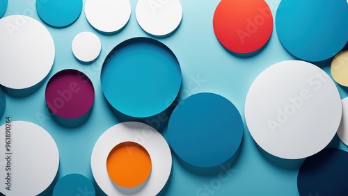 Abstract composition of colorful circles on a blue background, creating a modern design aesthetic.