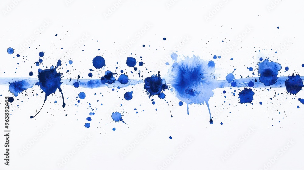 Blue Watercolor Splatter and Line on White Background Blue Watercolor Splatter and Line on White Background