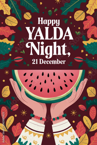 Vibrant Yalda Night Celebration with Pomegranates, Candles, and Watermelon Design