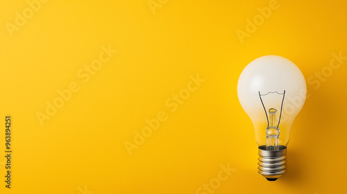 A light bulb stands out against a bright yellow background, providing ample copy space for creative concepts and innovative ideas, copy space, background