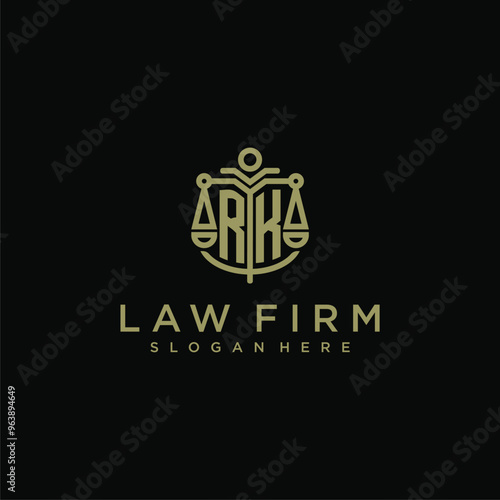 RK initial monogram logo for lawfirm with scale vector design