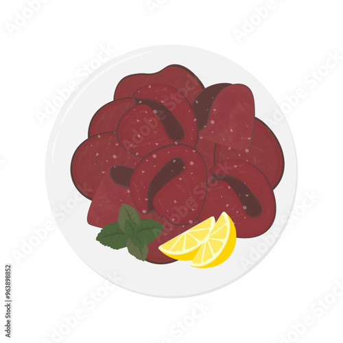 Vector Illustration Logo Clip art Top View Slices of Bresaola Beef