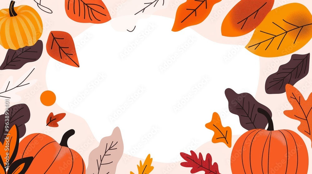 Colorful autumn leaves and pumpkins in a festive design suitable for seasonal celebrations and decorations during fall. Colorful autumn leaves and pumpkins in a festive design suitable for seasonal celebrations and decorations during fall.