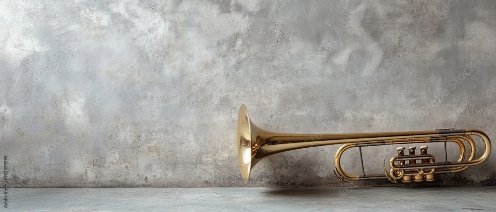 Elegant Minimalist Composition of Trombone with Soft Lighting and Copyspace on the Left Side Elegant Minimalist Composition of Trombone with Soft Lighting and Copyspace on the Left Side
