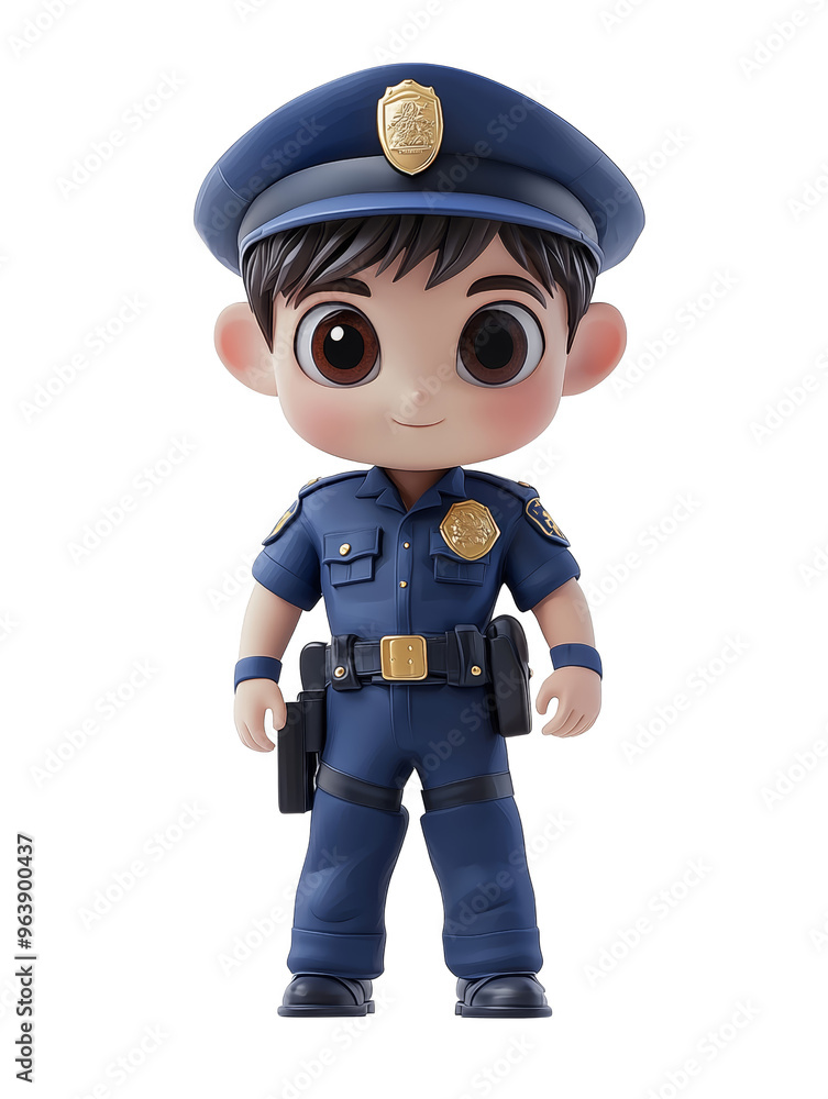 3D cartoon police officer in uniform, standing confidently with a friendly smile, ready to maintain law and order. 3D cartoon police officer in uniform, standing confidently with a friendly smile, ready to maintain law and order.