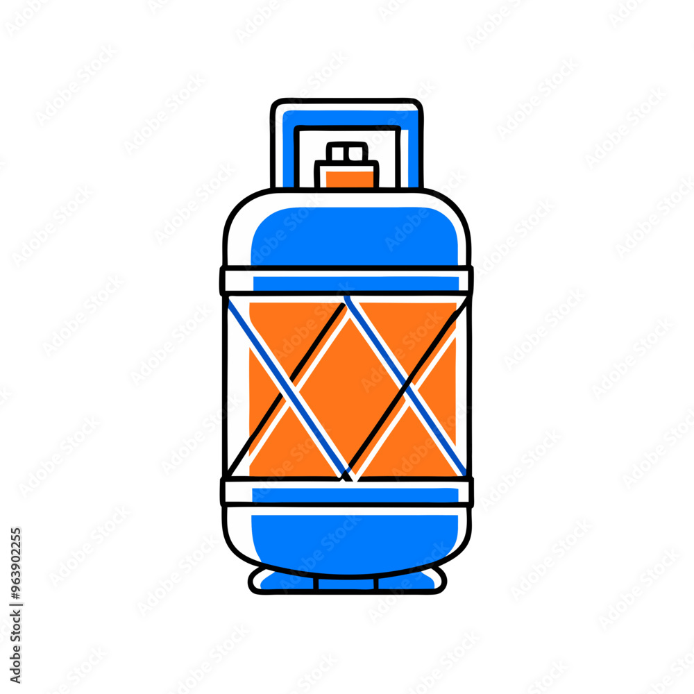 Flat Illustration of a Gas Cylinder in Blue and Orange Colors, Utility Icon Flat Illustration of a Gas Cylinder in Blue and Orange Colors, Utility Icon