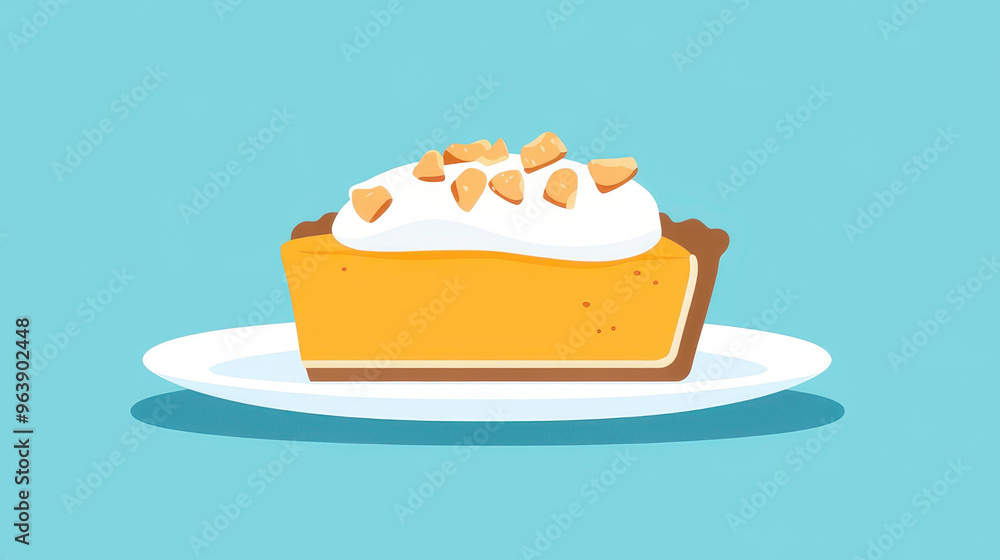 Delight in this tempting slice of pumpkin pie, topped with crunchy nuts, set against a clean, minimal background. Perfect autumn treat Delight in this tempting slice of pumpkin pie, topped with crunchy nuts, set against a clean, minimal background. Perfect autumn treat