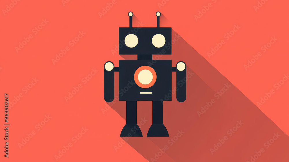 Stunning flat icon of a robot with a sleek long shadow. Perfect for modern design projects with a clean look.