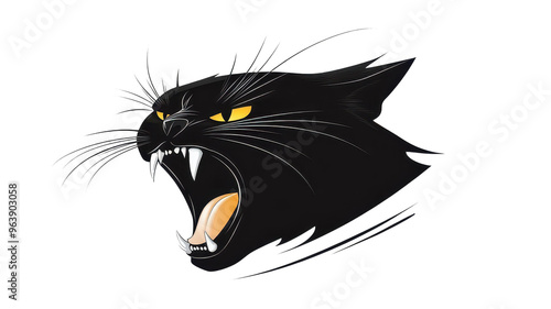 Fierce black cat face hissing with attitude, perfect for Halloween decor. Realistic ink sketch captures its mystique.