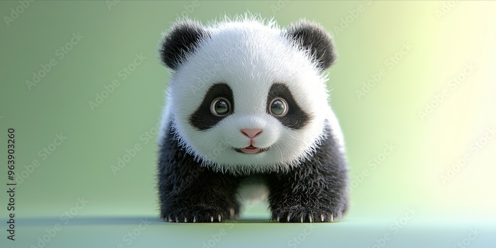 Fototapeta premium Adorable Baby Panda on Soft Gradient Green Background