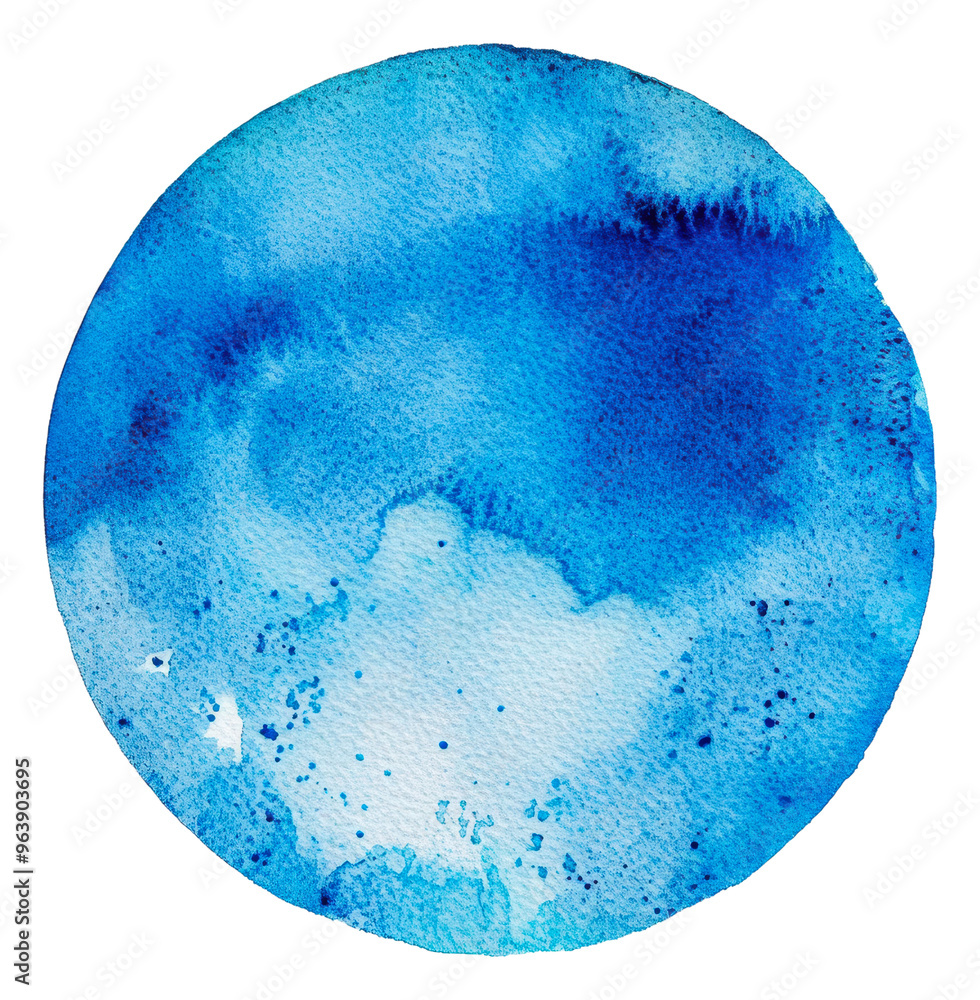 Blue watercolor circle on white background, cut out - stock png. Blue watercolor circle on white background, cut out - stock png.