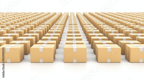 Rows of Brown Cardboard Boxes with White Tape Shipping and Delivery Concept