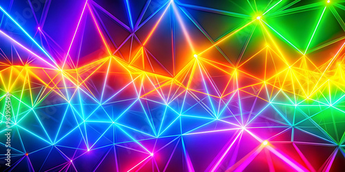 holographic glowing neon lines, polygonal lights dark background.