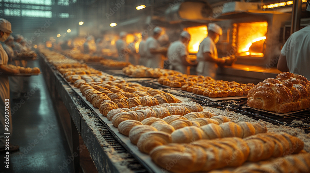 A busy bakery scene with freshly baked bread, showcasing various types of pastries in a warm, inviting atmosphere. A busy bakery scene with freshly baked bread, showcasing various types of pastries in a warm, inviting atmosphere.