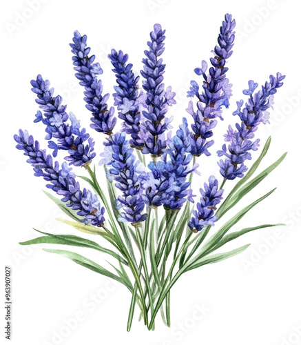 Elegant lavender bouquet in watercolor, cut out - stock png.