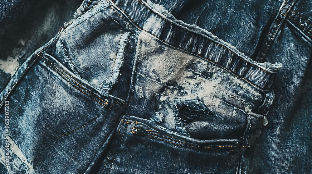 Naklejka premium A close-up shot of a distressed pair of blue jeans.