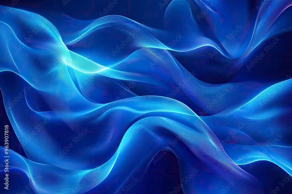Fototapeta premium Blue neon illustration background with soft and elegant waves. Premium design for wallpaper, banner, poster, ai