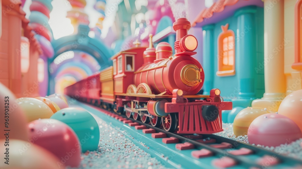 Toy Train in a Candyland Setting Toy Train in a Candyland Setting